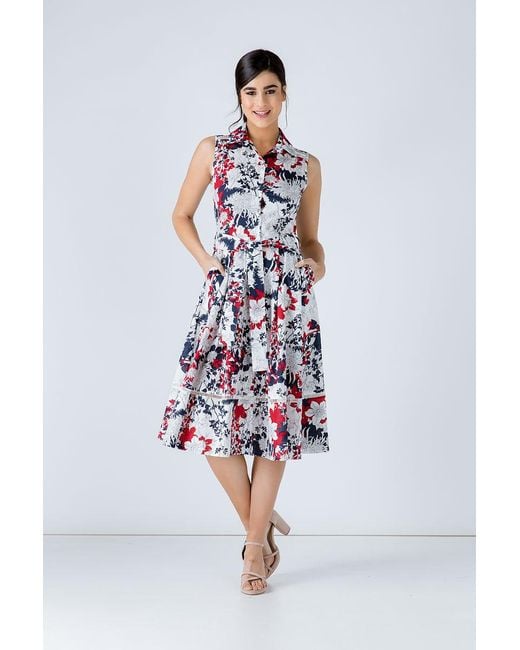 Conquista White Floral Print Dress With Belt