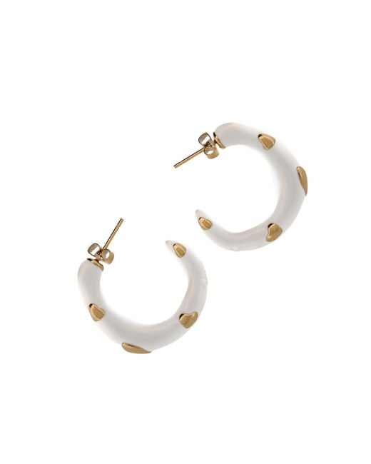Ebru Jewelry Metallic White Enamel Gold Heart Hoop Earrings