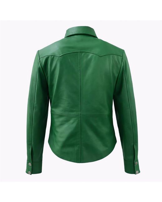 Zasta Studio Green Foreigner Buttoned Leather Jacket