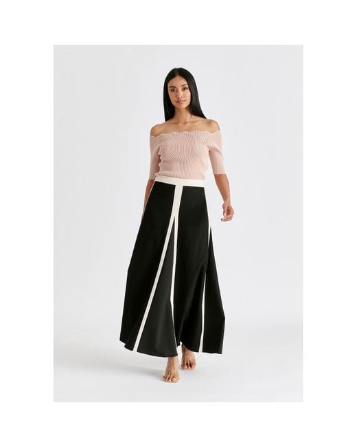 Paisie Black Contrast Trim Maxi Skirt