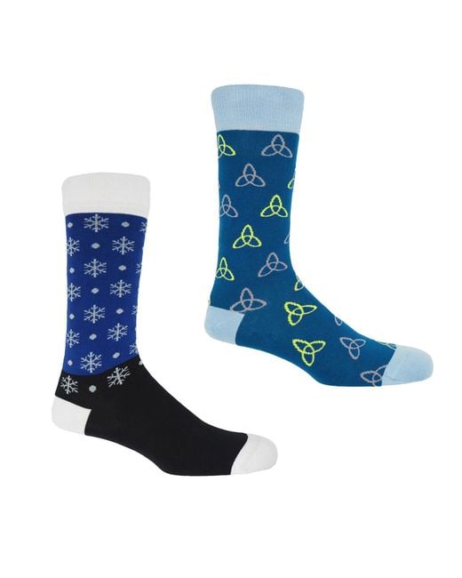 Peper Harow - Made in England Blue Tri & Snowflake Socks Bundle for men
