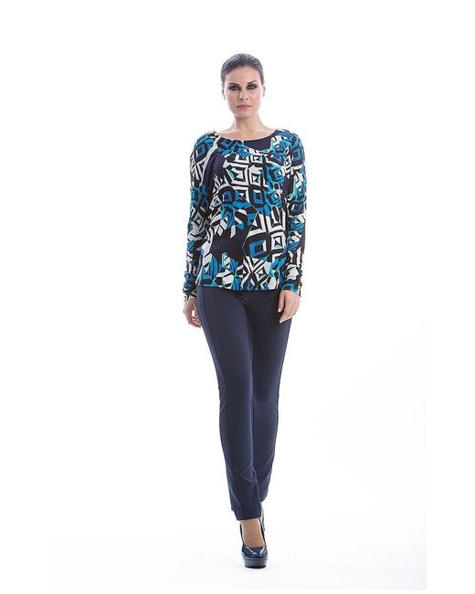 Conquista Blue Viscose Elastane Jersey Top – Geometric Print