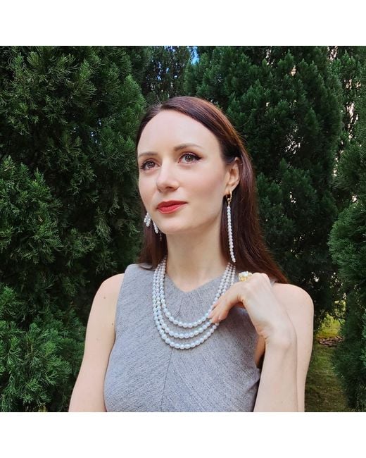 Farra White Freshwater Pearls Butterfly Knot And Tassel Asymmetric Earrings