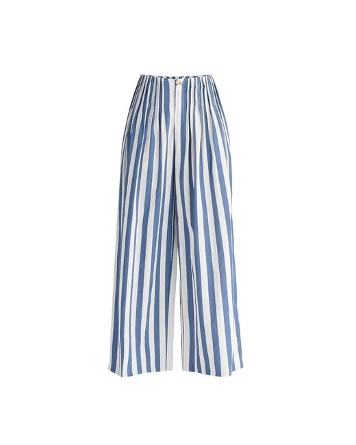 Paisie Blue Front Pleats Detail Wide Leg Trousers