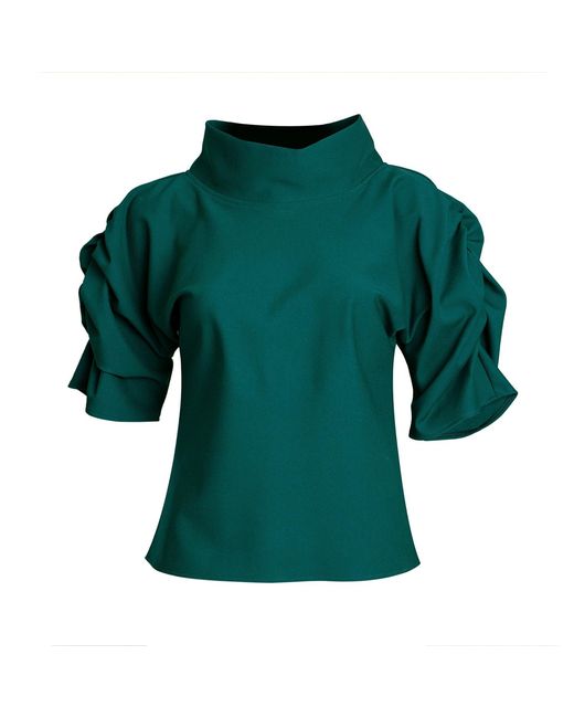 Bianca Popp Green Puff Blouse With Collar