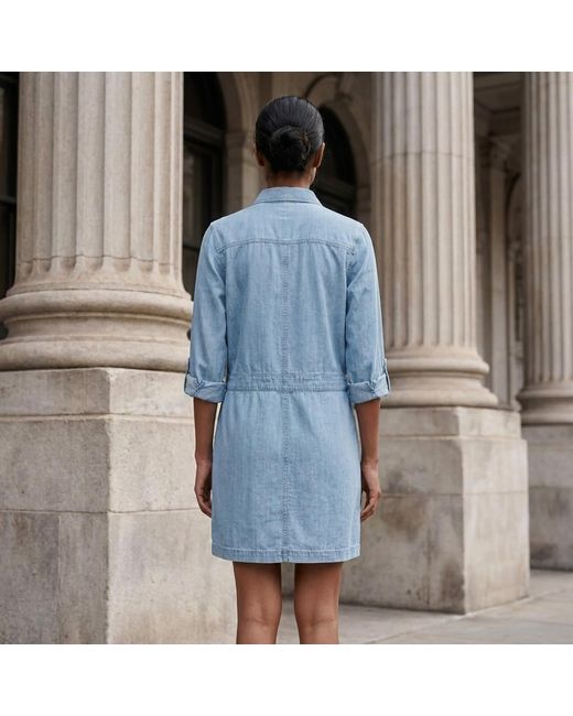 Modenaire Blue Denim Mini Dress Structured Button Front
