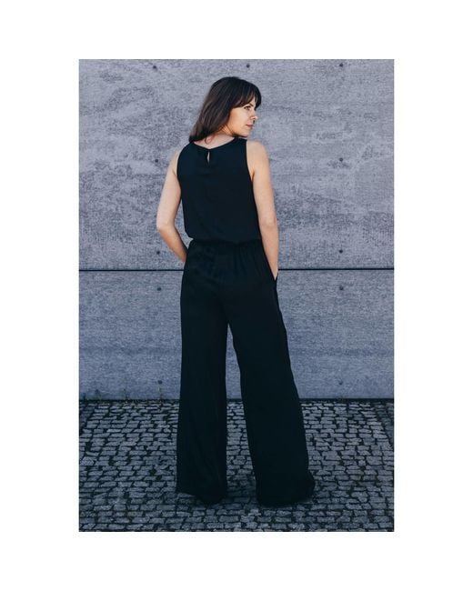Oh!Zuza Black Echo – Satin Viscose Wide-Leg Trousers