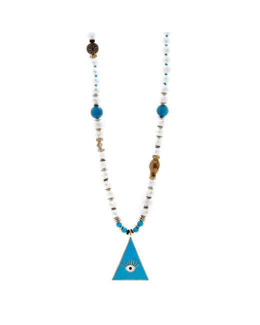 Ebru Jewelry Blue Evil Eye Pendant Beaded Mystic Symbol Necklace