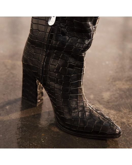 Rosamund Muir London Black Roma Crocodile Print Over Knee Boots