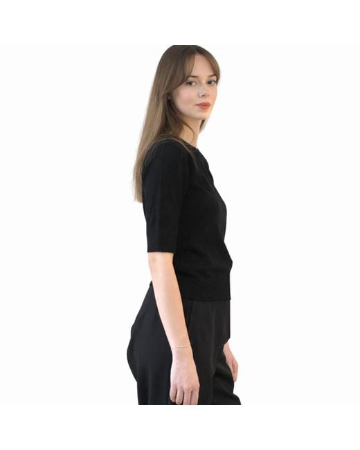Nuvv Collection Black Cashmere And Wool Blend Short Sleeve Sweater – Premium Italian Yarn