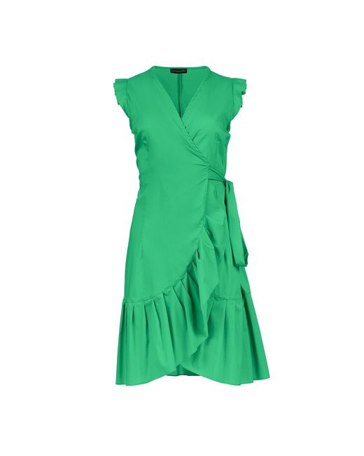 Conquista Green Sleeveless Ruffled Wrap Dress
