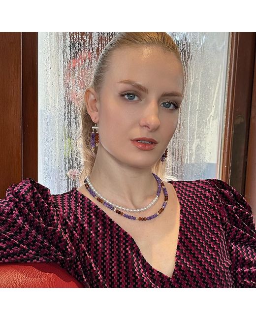 Farra Metallic And Amethyst & Freshwater Pearls Short Necklace
