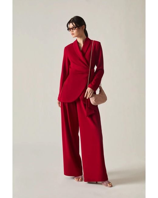 James Lakeland Red Burgundy Wide Leg Suit Trousers
