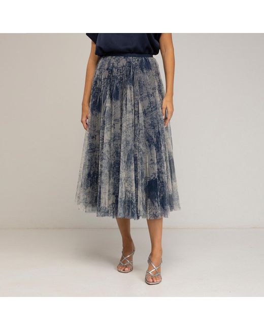 Tantra Spain Sl Blue Print Tulle Skirt With Multiple Layers And A-Line Cut With Elastic Waistband