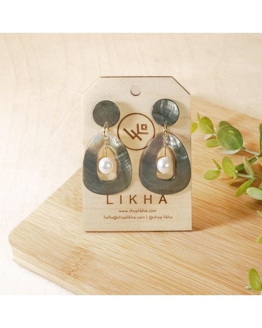 LIKHÂ Metallic Hollow Mother-Of-Pearl Earrings