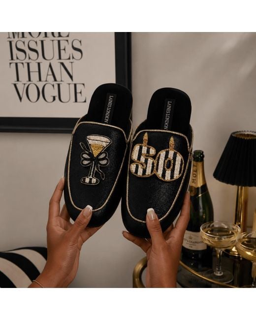 Laines London Blue Classic Mules With Stripe 50Th Birthday & Champagne Brooches