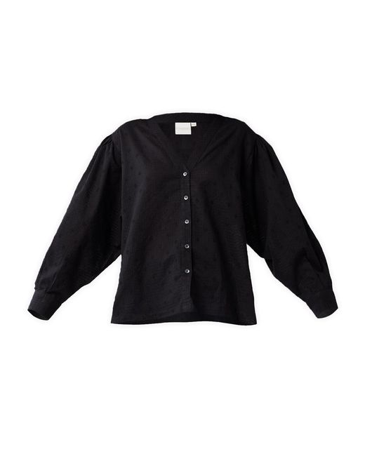 REISTOR Black Embroidered Shirt With Long Balloon Sleeves
