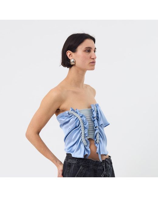 Ccy Currency Blue Halterless Frill Top