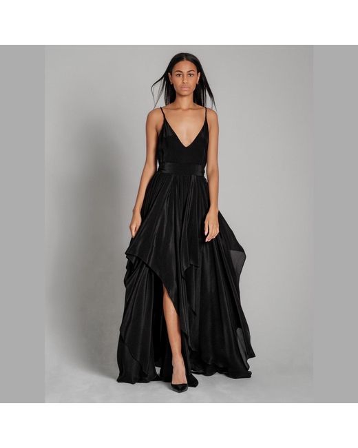 Imaatu Black Pure Silk Heroine Silk Dress Asymmetrical Luxury Maxi Tie Carpet Gown