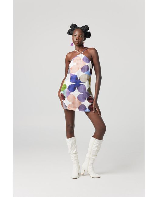 Why Mary Blue Sixties Print Shift Mini Dress