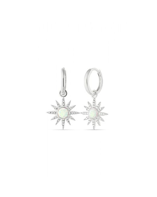 Spero London Drop Hoop Sun White Opal Earring Sterling