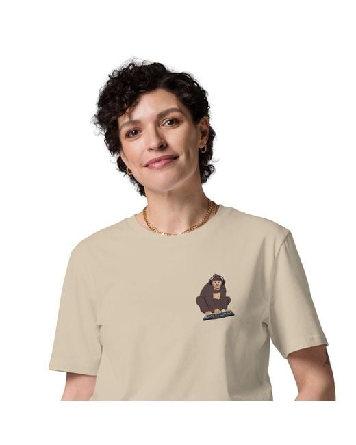 Anchor and Crew Natural Neutrals Desert Dust D J Monkey Organic Cotton Embroidered T-Shirt
