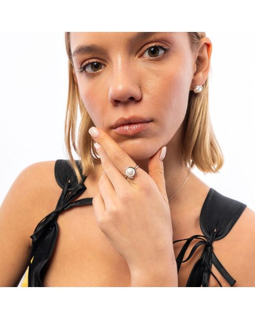 Spero London Metallic Sterling Whimsy Swirl Pearl Ring