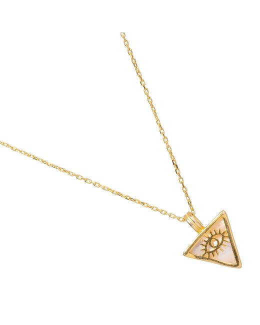 Ebru Jewelry Metallic Minimalist Pearl & Triangle Pendant Evil Eye Talisman Necklace
