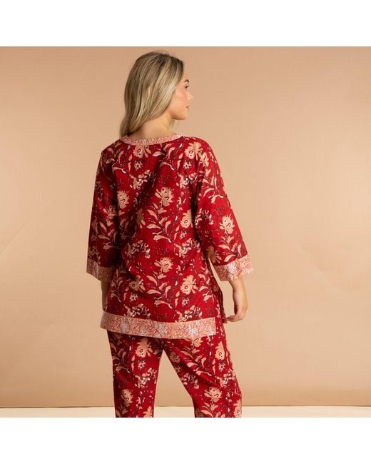 Inara Red Indian Cotton Rubra Pyjama Set