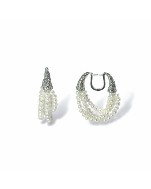 Ninemoo Metallic Layered Pearl Horn Hoop Earrings