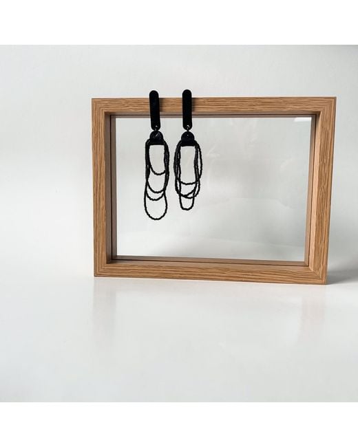 WAIWAI Black Beaded Dangle Leather Earrings