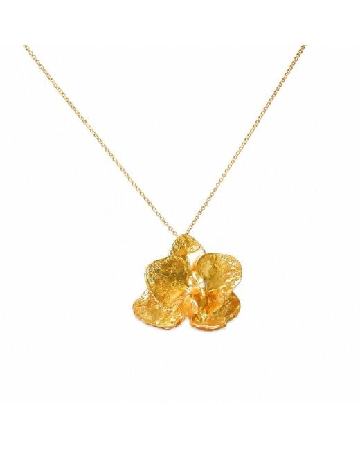 Mother Nature Jewelry Metallic Orchid Flower Necklace, Handmade Statement Pendant