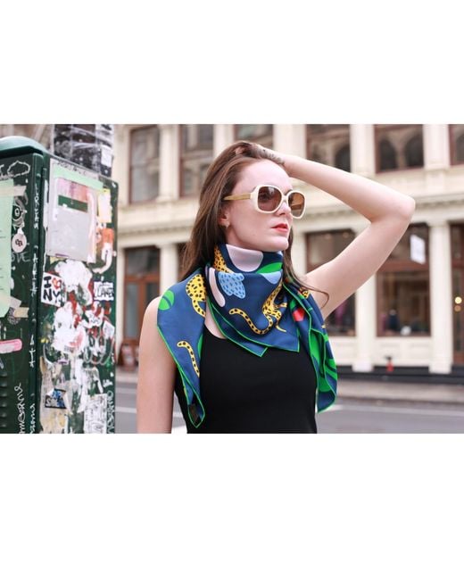 Jessie Zhao New York Green Double Sided Silk Scarf Of Jungle Night