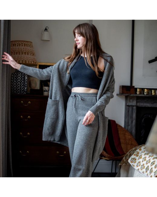 Paul James Knitwear Gray Pure Lambswool Long Line Liberty Cardigan With Pockets
