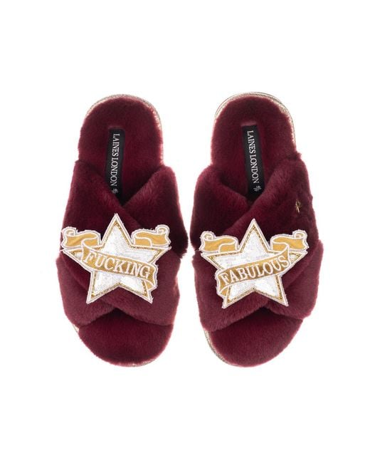 Laines London Purple Classic Laines Slippers With Fucking Fabulous Brooches