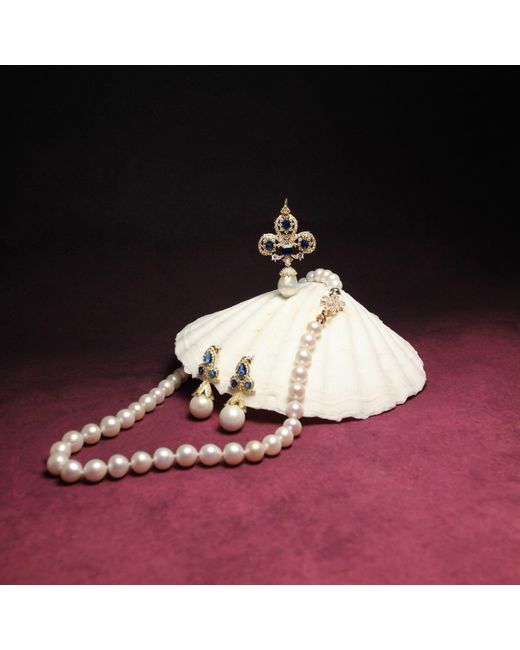 Ninemoo Blue Royal Iris Natural Pearl Earrings