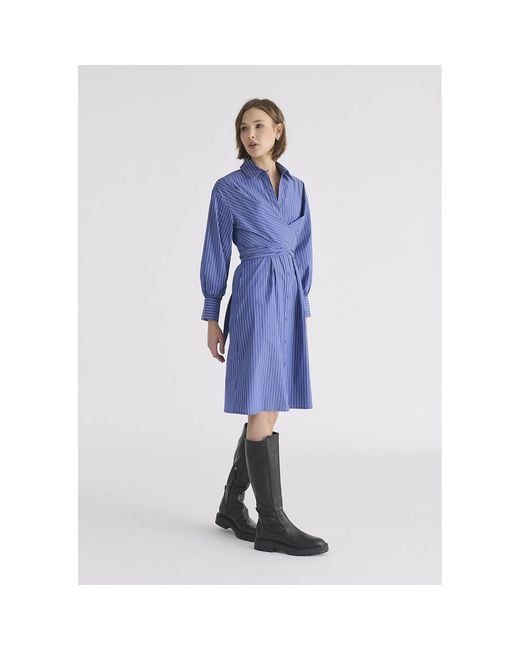 Paisie Blue Striped Shirt Dress With Waist Tie