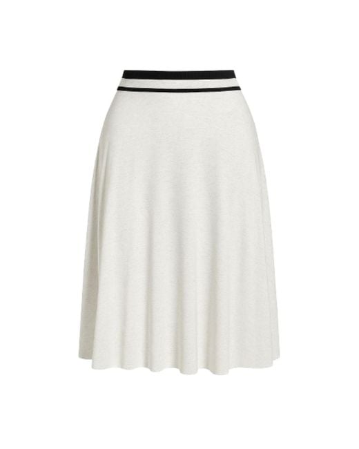 Conquista White Neutrals Elegant A-Line Skirt With Contrast Waistband
