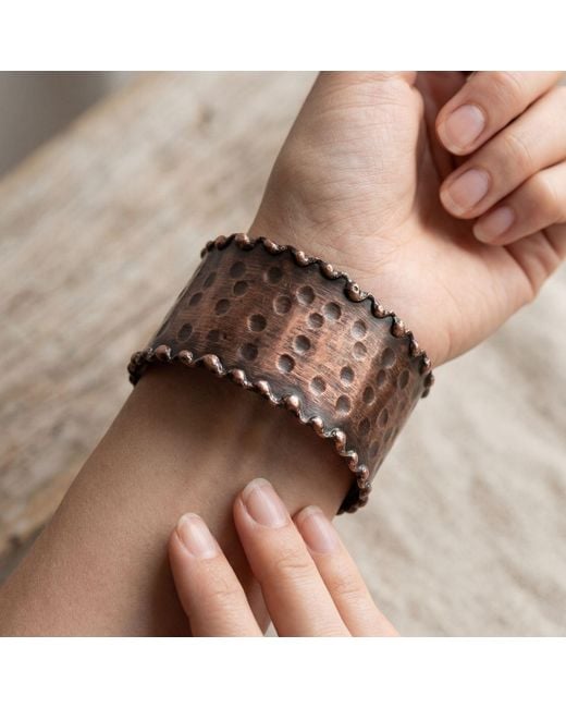 Anatoliacraft Brown Antiqued Hammered Copper Wide Cuff Bracelet