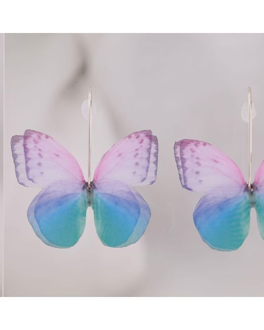 Oana Savu Blue Silk Butterflies Earrings Sterling Wire Dangle Drop Jewelry