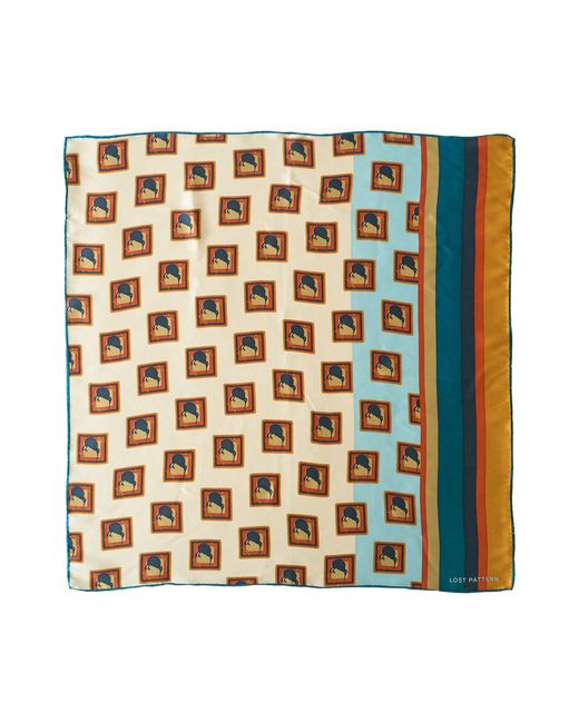 Lost Pattern Blue Kiwi Silk Bandana Scarf for men