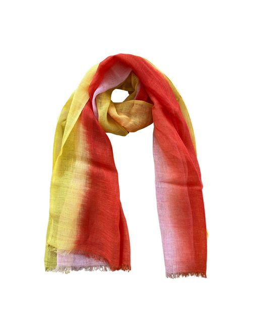 Heritagemoda Red Handmade Ombré Tie-Dye Linen Scarf – And