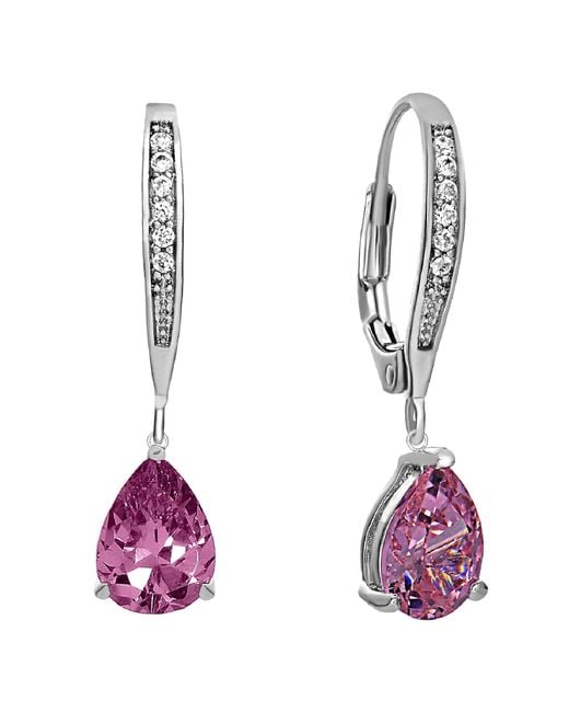 Genevive Jewelry Red Genevive Sterling Plating With Pear-Shaped Cubic Zirconia Dangle Earrings