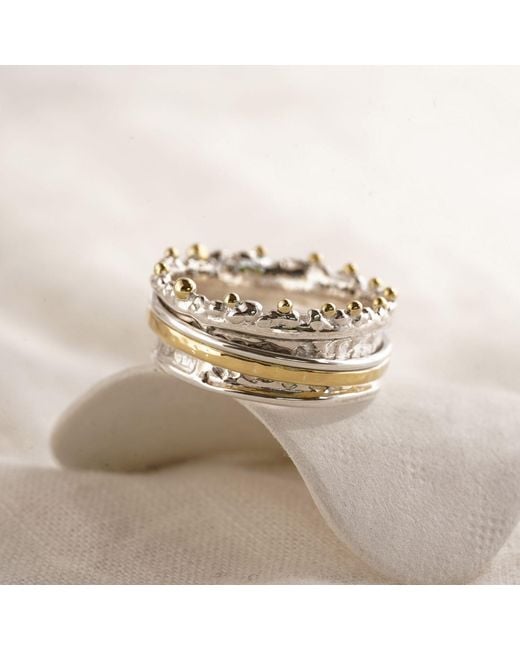Isla Silver Metallic Crown Mixed Metal Spinning Ring