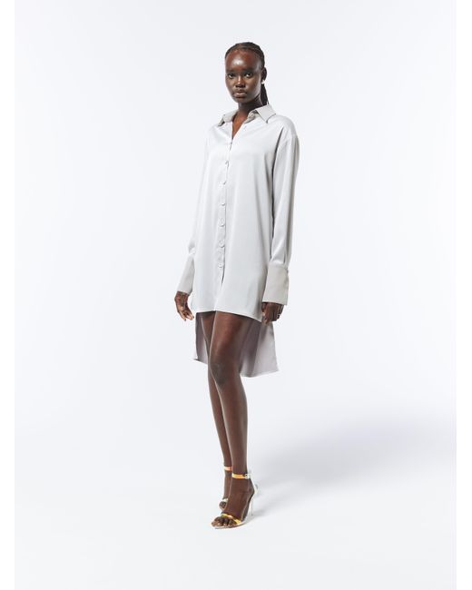 Sour Figs White Oversized Asymmetric High Low Satin Shirt Dress