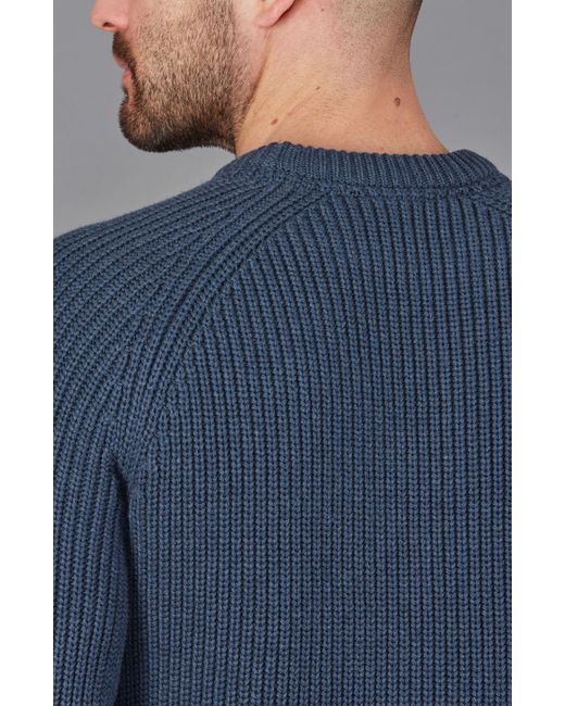 Paul James Knitwear Blue Heavyweight Cotton Fisherman Rib Knit Jumper for men