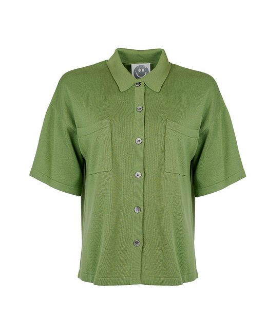 Zenzee Green Silk Cashmere Boyfriend Short Sleeve Polo Shirt