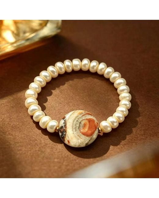 Angel Barocco Metallic Striped Agate Freshwater Pearl Stretch Bracelet