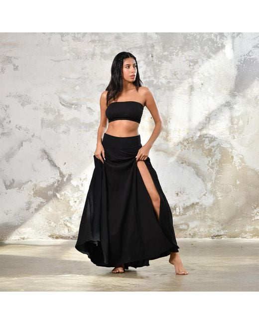 Zhenabia Black Zhe Skirt Boho High Slit Maxi Skirt