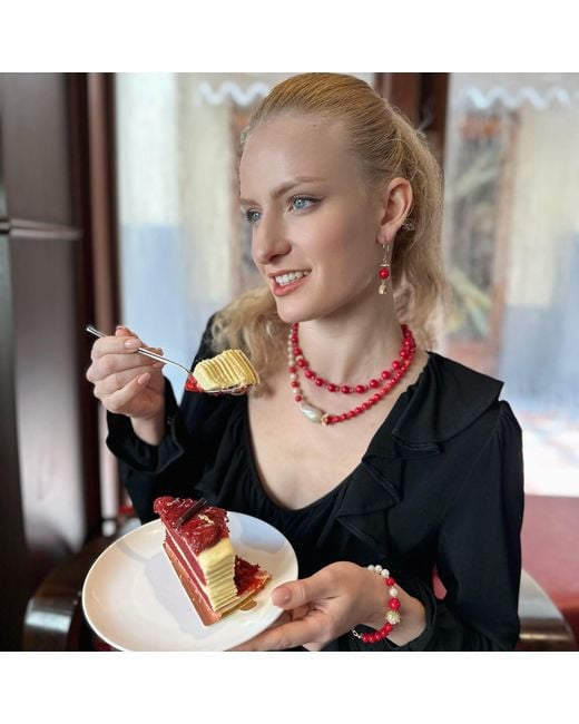 Farra Red Freshwater Pearls And Coral With Baroque Pearls Elegant Necklace